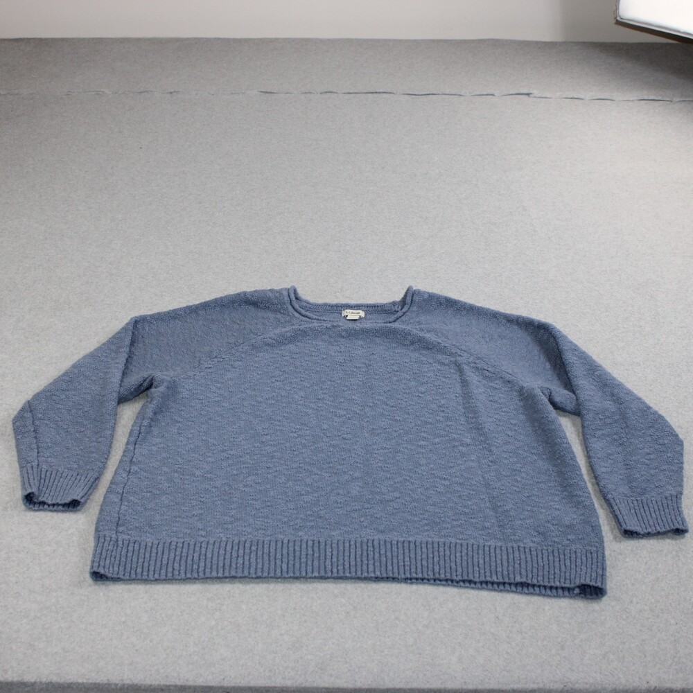 LL Bean Sweater Womens 3XL Plus Blue Textured Knit Heritage Comfortable Cotton